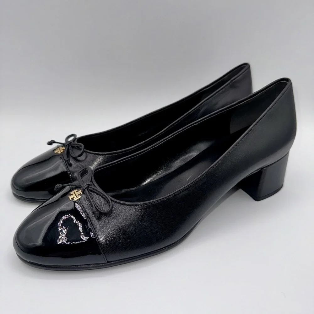 Tory Burch Cap-Toe Pump‎ Women's Size 10.5 Black Leather Patent